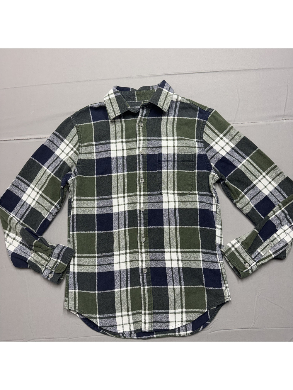 Merona Women Flannel Shirt 100% Cotton Plaid Adult S Green Navy Button Up Cabin